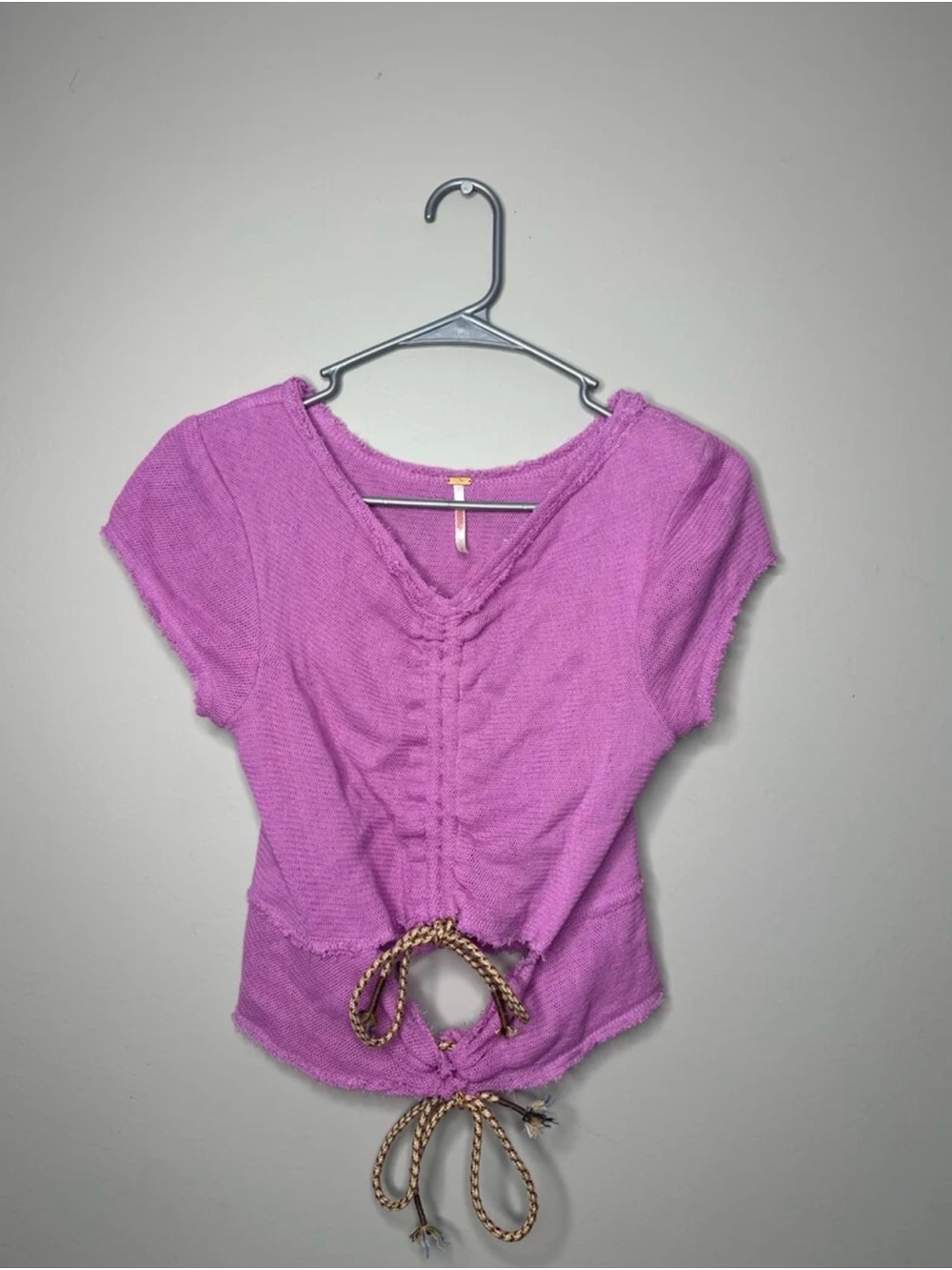 Free People Lavender Tie-Front Knit Crop Top